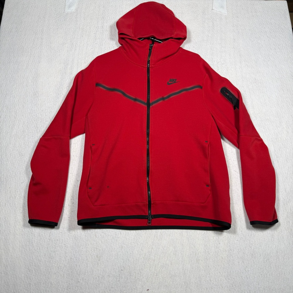 Nike Tech Fleece Full Zip Hoodie Mens Large Red Black CU4489-657 Sportswear